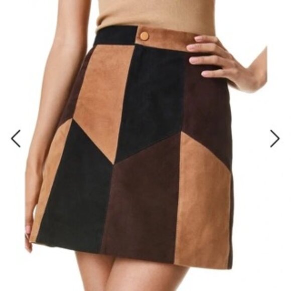 NWT Alice + Olivia Georgine Suede Patchwork Mini Skirt Size 0 - Picture 1 of 11